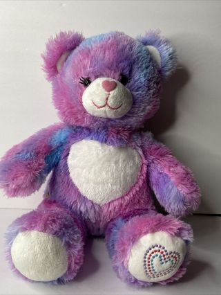 Build A Bear Workshop Tye Dye Pink & Purple Teddy Bear Stuffed Plush 16”