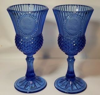 2 Vintage Avon By Fostoria Glass 8 " Cobalt Blue Glass George Washington Goblet