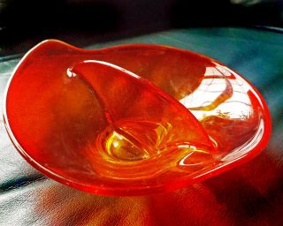 Vintage Viking Art Glass Mid Century Orange Divided Bowl.  Vibrant Color.