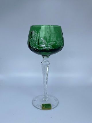 Lausitzer Crystal Mouth Blown Hand Cut To Color Bohemain Green Wine Glass Hock