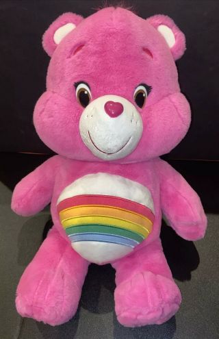 2014 Jumbo 20 " Care Bears Cheer Bear Bright Pink Rainbow Large Stuffed Plush