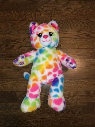 17 " Bab Build A Bear Rainbow Leopard Hearts Love Kitty Cat Plush