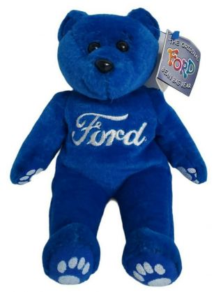 The Ford Bean Bag Bear Blue Plush Toy 8.  5 " Tall