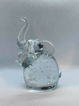 Art Glass Vintage Controlled Bubble Clear Elephant Paperweight Figurine