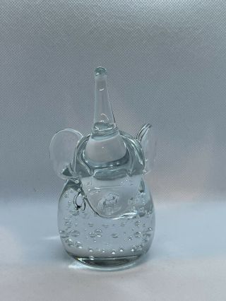 Art Glass Vintage Controlled Bubble Clear Elephant Paperweight Figurine 2