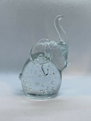 Art Glass Vintage Controlled Bubble Clear Elephant Paperweight Figurine 3