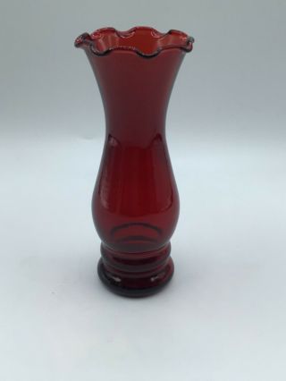Vintage Ruby Red Anchor Hocking Crimped Ruffled Edge Glass Vase