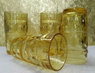 Vtg Indiana Glass Kings Crown Yellow Topaz Tumblers Drinking Glasses Set Of 4