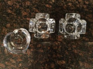 Pair Orrefors Crystal Candle Holders And Heart Tealight Paperweight