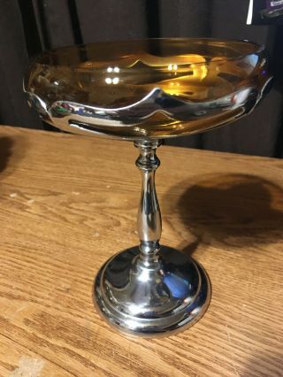 Farber Bros.  Amber Glass Chrome Candy Dish / Real Pics / Wrongway052