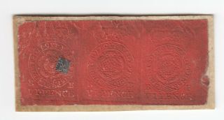Rare Embossed Indenture Strip Of 3 Stamps Revenue Fiscal King George Ii 6 Pence