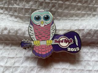 Hard Rock Cafe Pin Owl Series 3 Of 3 - Purple Guitar W Pink And Blue Owl