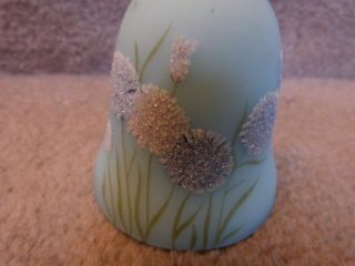 GORGEOUS Fenton Signed Blue Satin Glass Bell w/ Bead Decoration Asters 4.  25 
