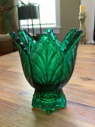 Fenton Glass Emerald Green Tulip 2 Way Votive & Taper Candle Holder 4 1/2”