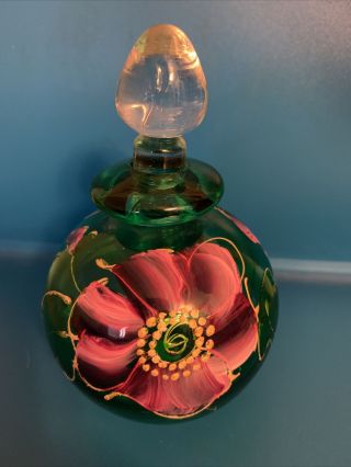 Vintage Hand Painted Glass Perfume Bottle Made In Italy Green
