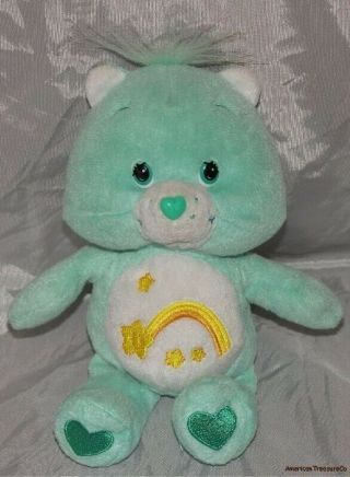 2002 Care Bears Plush 8.  5 " Soft Sweet Velvety Green Wish Bear W/star Belly