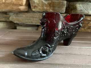 Fenton Dark Red Glass Cabbage Rose Shoe Slipper
