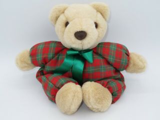 Hallmark Teddy Bear Plush Red Green Plaid Tan Clipping Pincher Paws Christmas