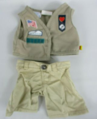 Build A Bear Workshop Girl Scouts Outfit Vest Shorts Tan Khaki Clothes Set Of 2