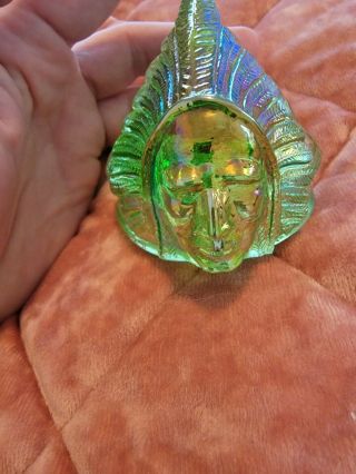 Guernsey Bennett Green Carnival Glass 1926 PONTIAC Indian Hood Ornament Cap 2