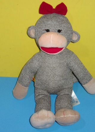 Babw Gray Build A Bear 18 " Girl Sock Monkey W/ Red Bow - Plush Stuffed Animal