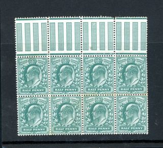 Gb 1902 1/2d Blue Green Block (8) Hinged On Sheet Margin (a354)