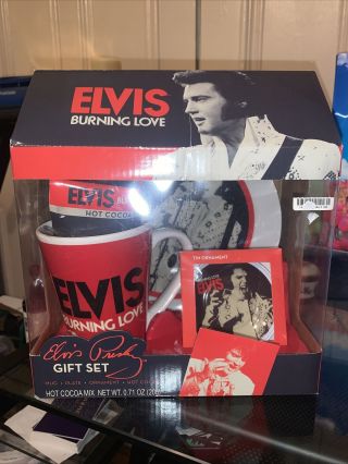 Elvis Presley Burning Love Hot Cocoa Gift Set Mug Plate Ornament Open Box