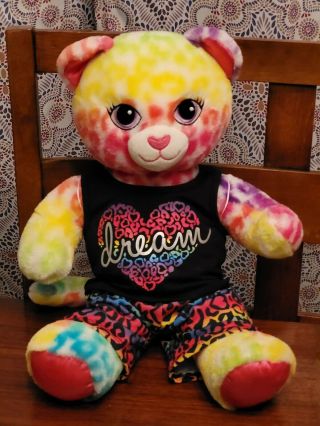 Build A Bear Rainbow Leopard Lisa Frank Cat Plush Stuffed Animal 18” With Outfit