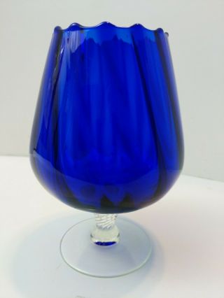 Vintage Cobalt Blue Pedestal Base Brandy Snifter Vase Or Christmas Decor 6 1/2 "