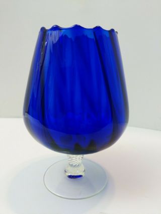 Vintage Cobalt Blue Pedestal Base Brandy Snifter Vase Or Christmas Decor 6 1/2 