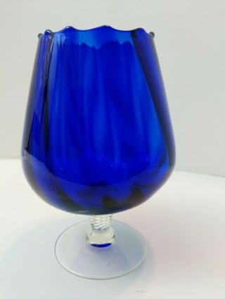 Vintage Cobalt Blue Pedestal Base Brandy Snifter Vase Or Christmas Decor 6 1/2 
