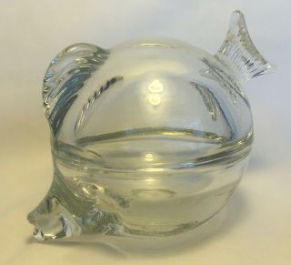 Anchor Hocking Clear Glass Kissing Fish Trinket Box / Candy / Dish W Lid