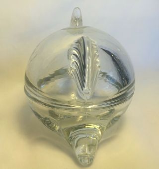 ANCHOR HOCKING Clear Glass Kissing FISH Trinket Box / Candy / Dish w Lid 3