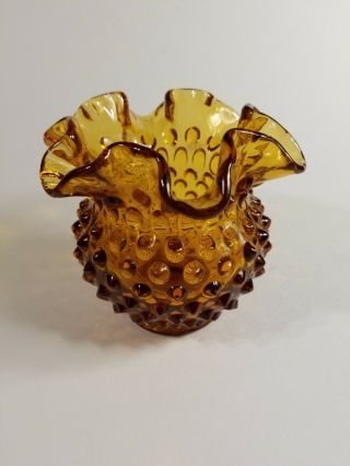Fenton Ruffled Hobnail Vase Chocolate Amber Brown