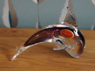 Vintage Murano Purple & Clear Glass Dolphin Ornament