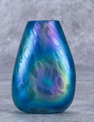 Aqua Blue Hand Blown Frosted Art Glass Rectangular Vase 2 5/8 " 1997