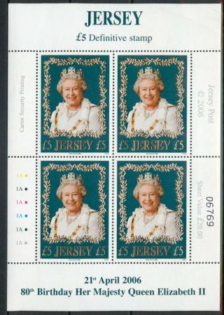 Jersey 2006 80th Birthday Of The Queen £5 Ms Sheet Of 4 Sg 1272 Mnh