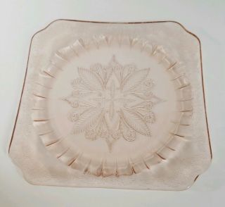 Pink Jeannette " Adam " 9.  5 Inch Depression Glass Plate With Scalloped Corners