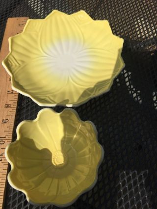 Yellow Anchor Hocking Lotus Blossom & Leaf Bowl & Plate Set 2