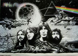 Pink Floyd " Group Shot,  Wall,  Prism,  Moon,  Diamond " Poster From Asia - Art Rock