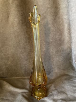 Vintage Mcm Viking Glass Amber Swung Hexagon Vase