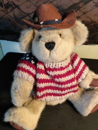 American Cowboy Teddy Bear With Usa Flag Homemade Crocheted Sweater 11 Inch