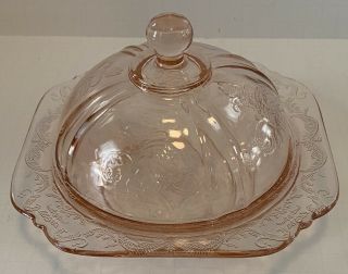 Vintage Pink Depression Style Butter Dome & Dish Madrid Pattern Federal Glass