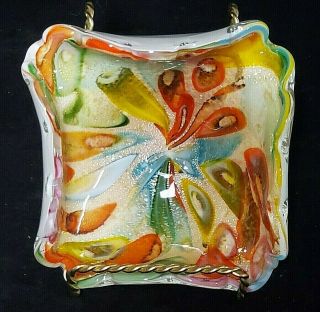 Vintage Murano Glass 4 " Tutti Fruitti Confetti Cased Bowl/ashtray