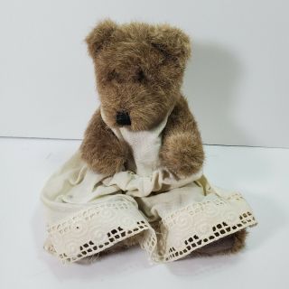 Vintage Boyds Bears 10 " Jointed Teddy Bear In White Dress