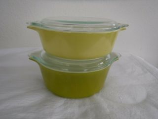 Vintage Pyrex Verde Green Round Casserole Dishes 471 472 W 470 - C Lids Olive