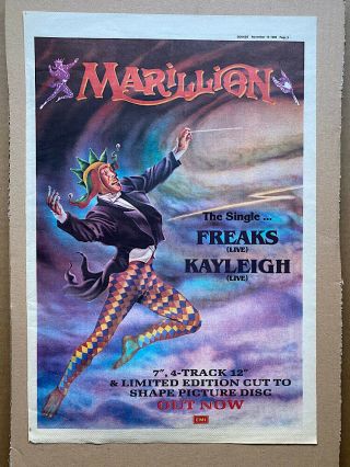 Marillion Freaks Poster Sized Music Press Advert From 1988 - Printed On