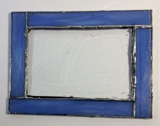 Stained Glass Plaque Clear Glass With Etched Sail Boat & Blue Broader 8 " X6 "