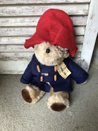 Vintage Eden Paddington Bear Plush Stuffed Animal Blue Coat Red Hat 1981 14 "