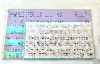 1992 Lollapalooza Ticket Stub Red Hot Chili Peppers Soundgarden Pearl Jam Irvine